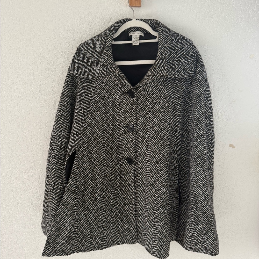 Steve Madden Women's Black and White Herringbone wool Coat